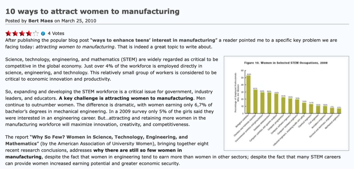 Snippet of 10 ways to attract women to manufacturing