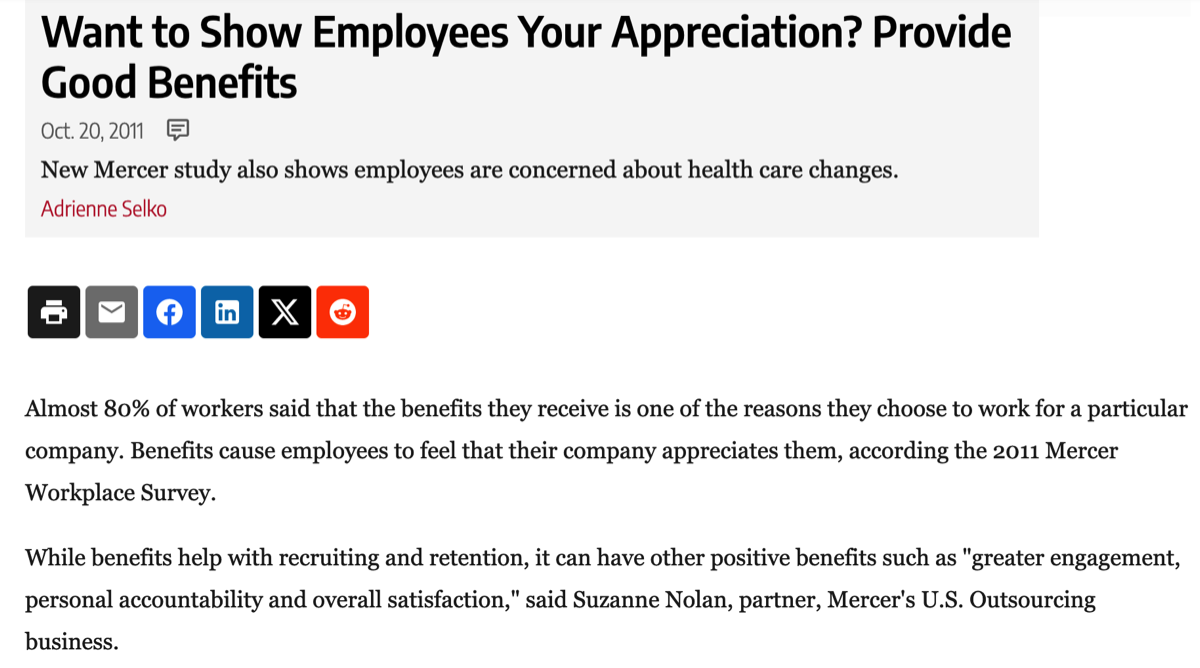 Snippet of Want to Show Employees Your Appreciation? Provide Good Benefits